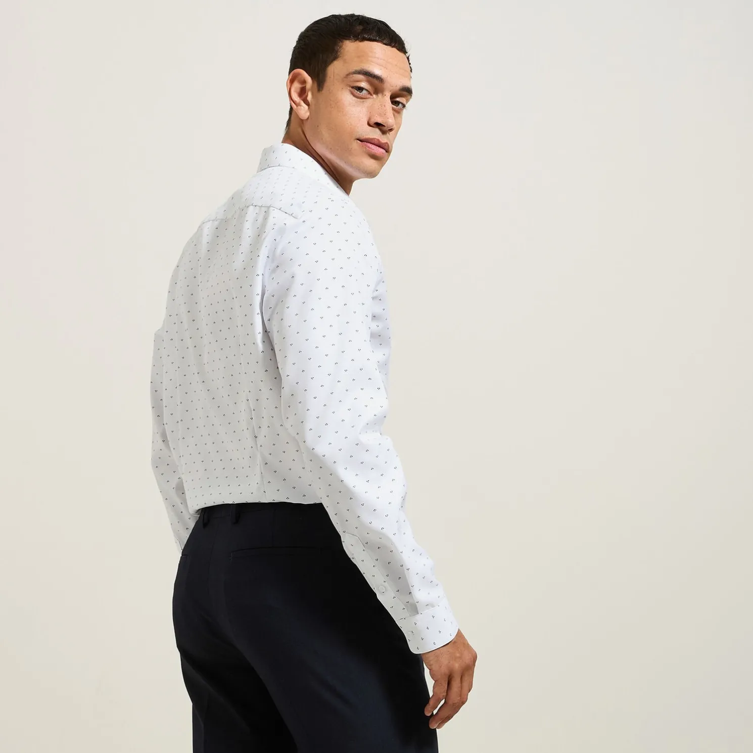 Slim hemd met microprint in katoen