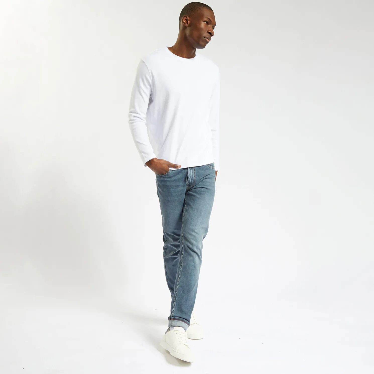 Slim jeans in 3 lengtes en gerecycled polyester