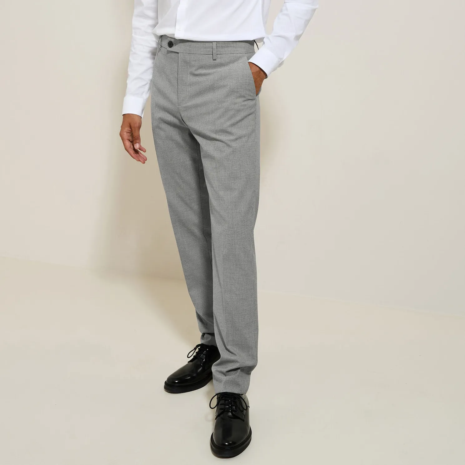 Slim kostuumbroek met pied-de-puce-motief