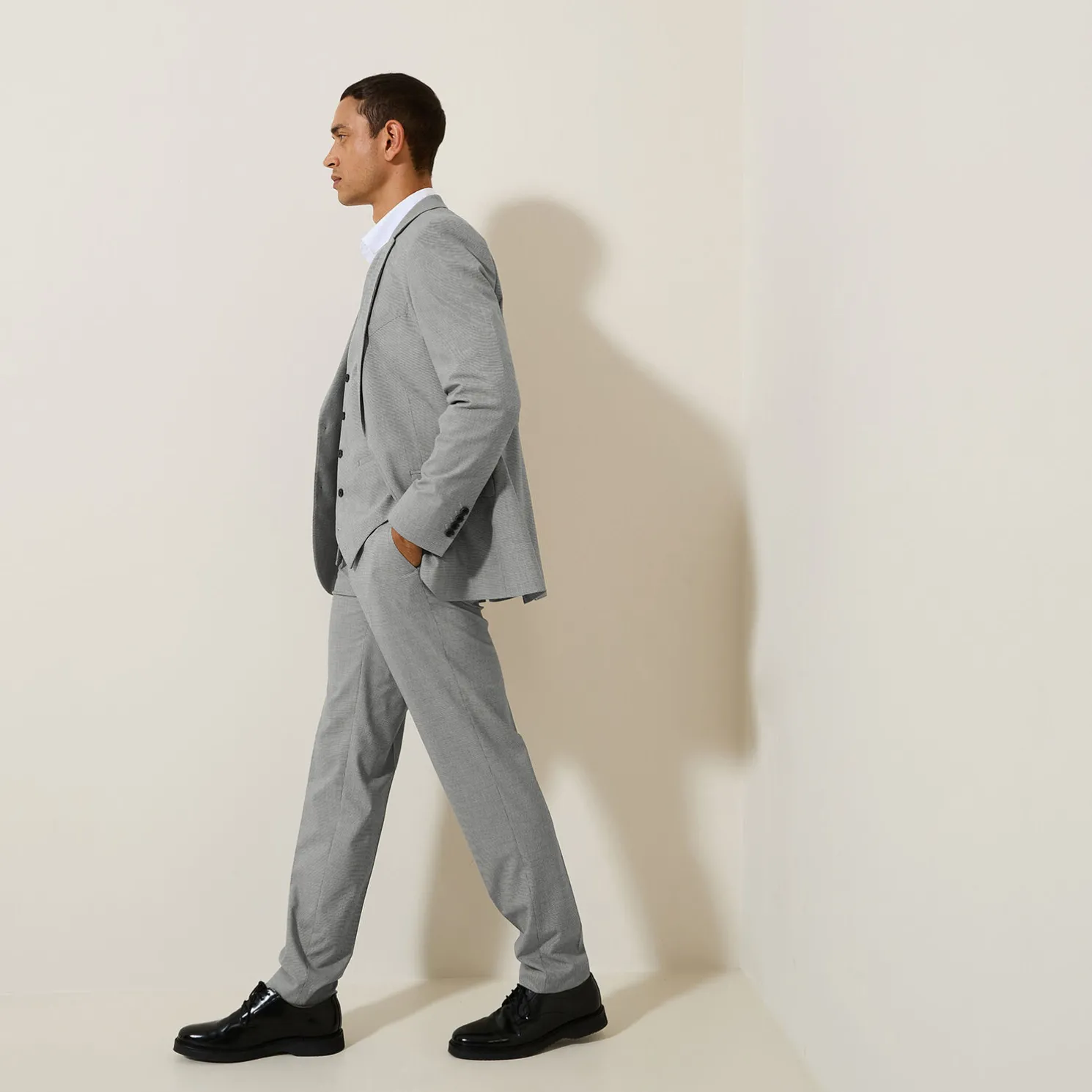 Slim kostuumbroek met pied-de-puce-motief