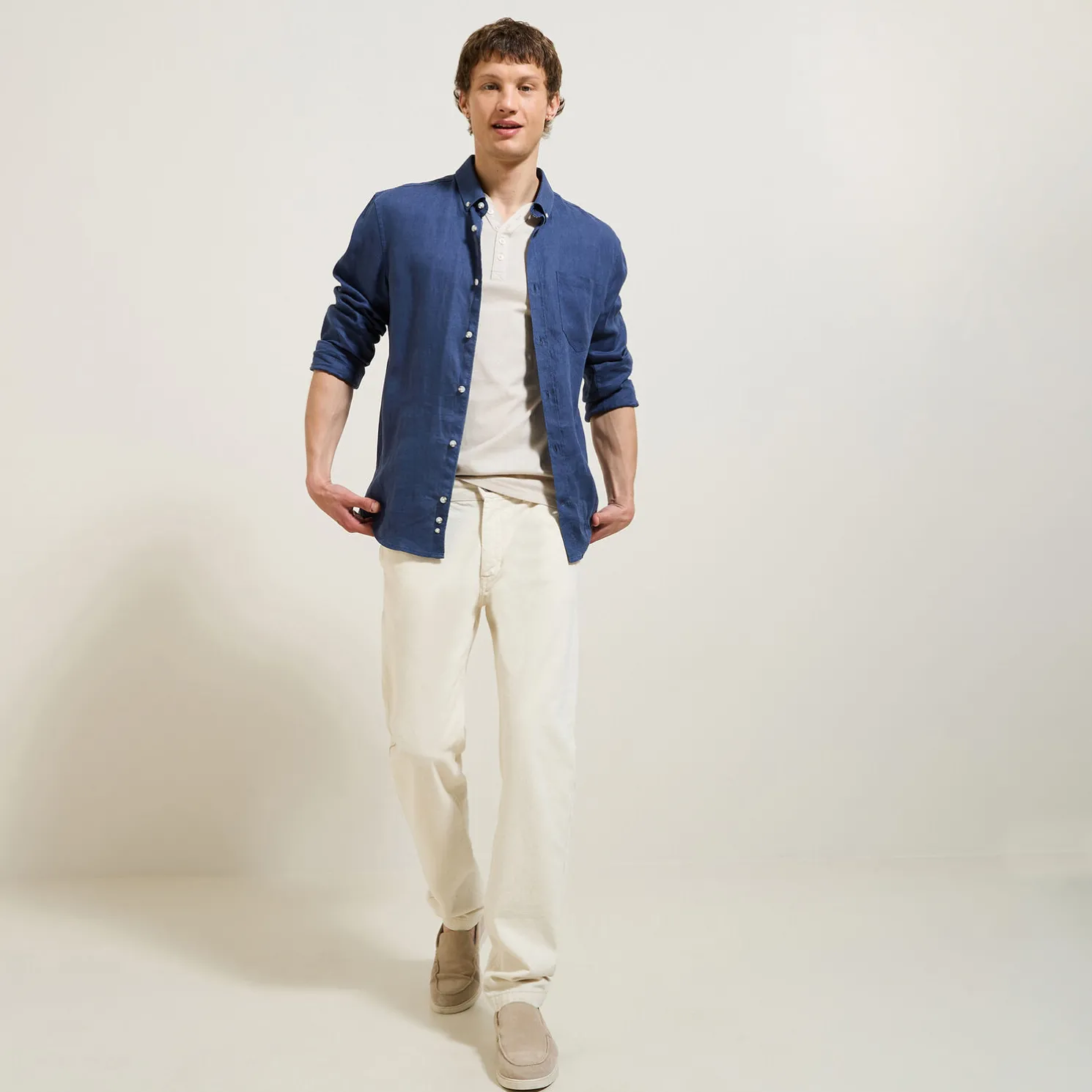 Slim T-shirt met Tunesische kraag