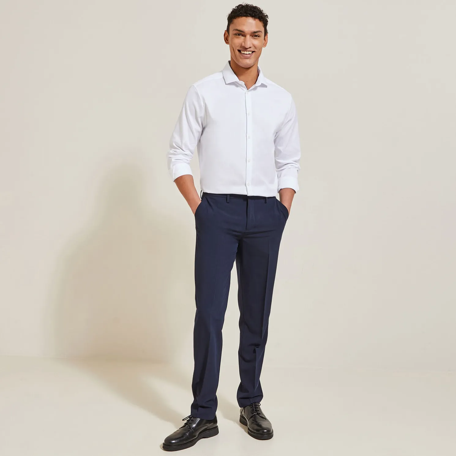 Strijkvrij regular effen hemd in katoen