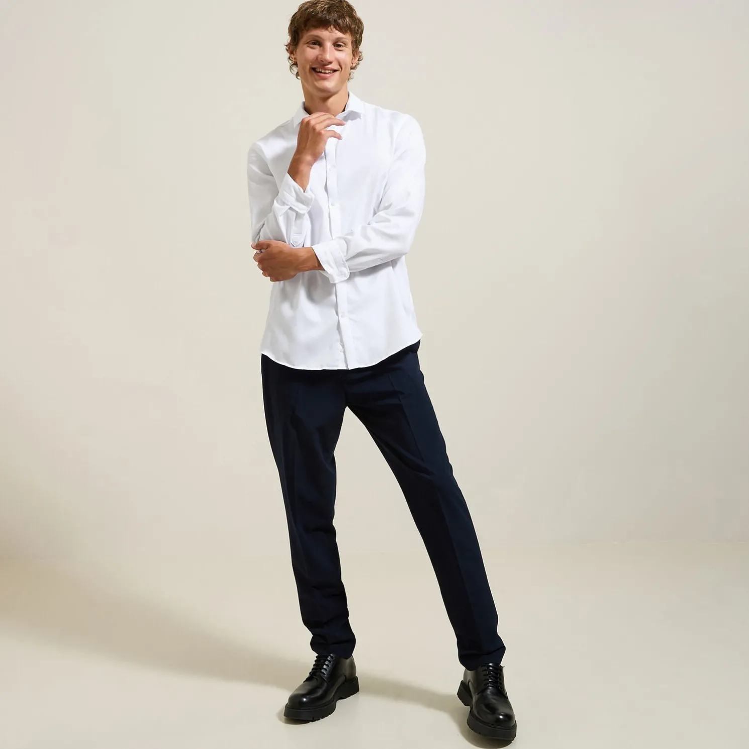 Strijkvrij regular hemd in jacquardkatoen