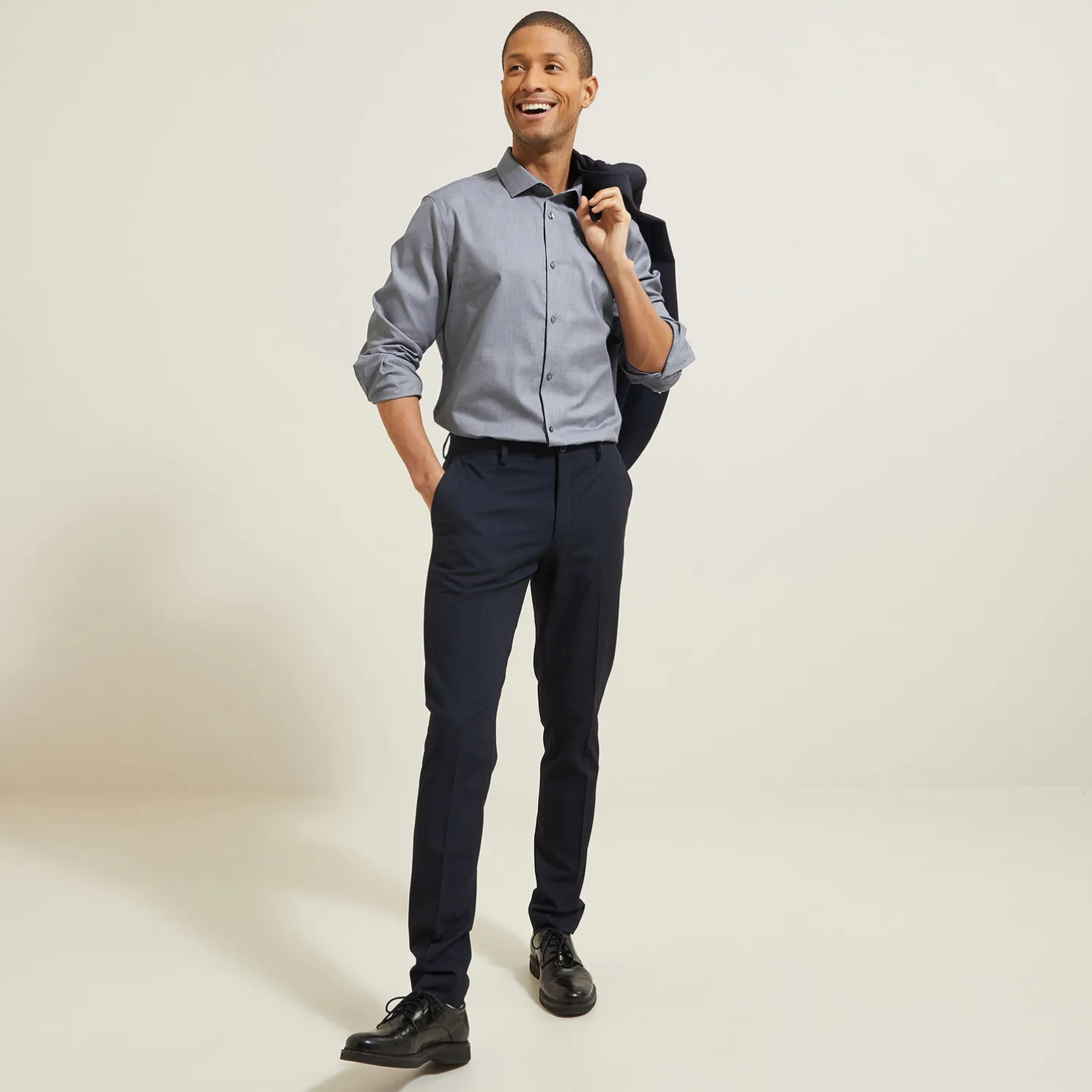 Strijkvrij slim effen hemd in katoen