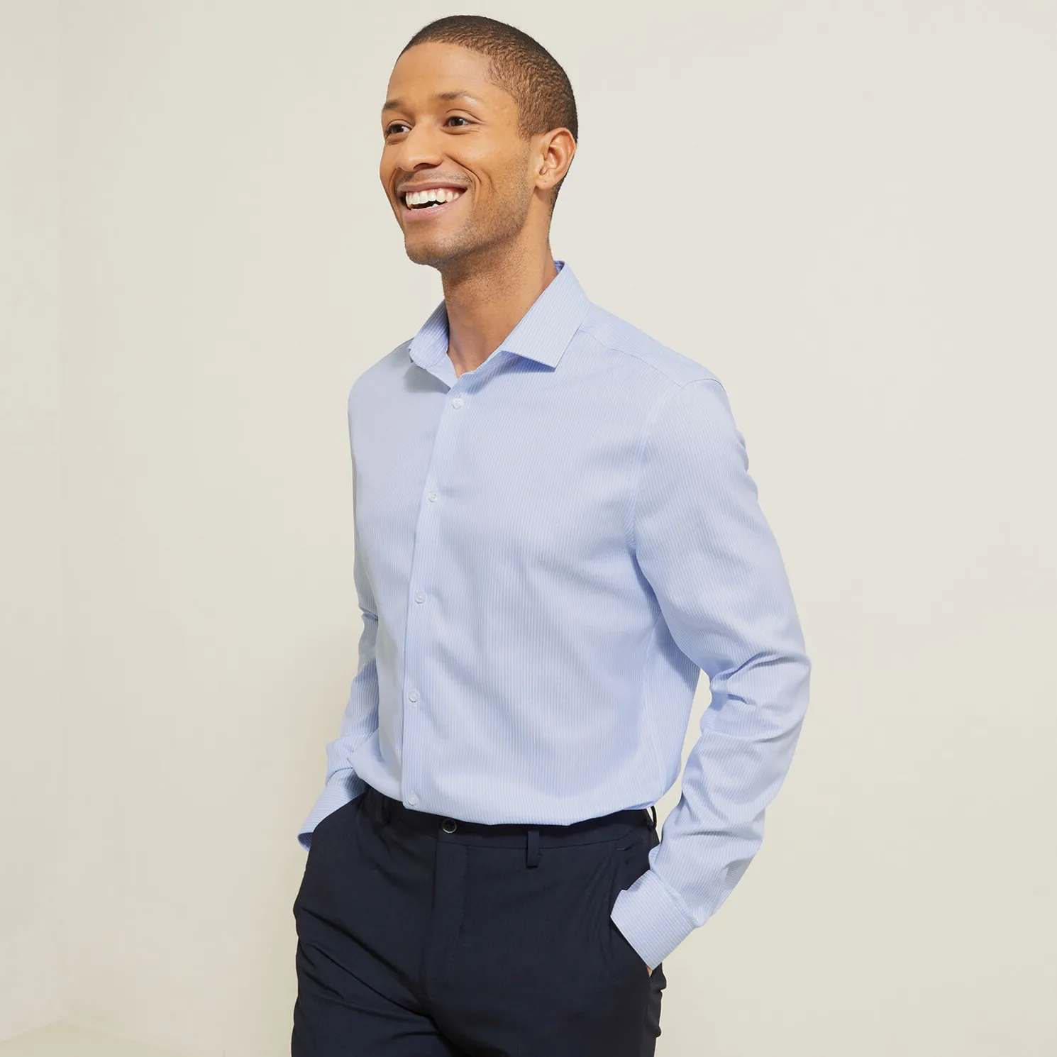 Strijkvrij slim gestreept hemd in katoen