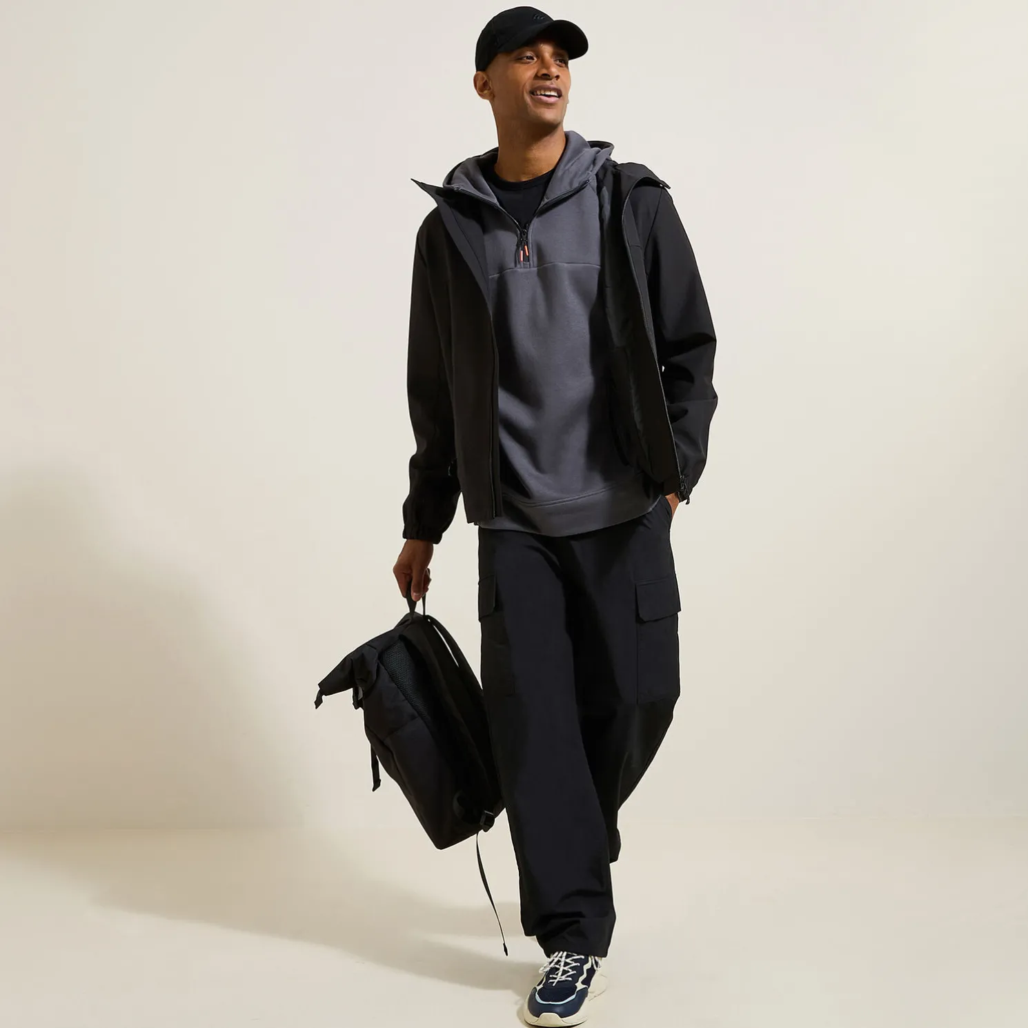 Sweater met kap in technische materie