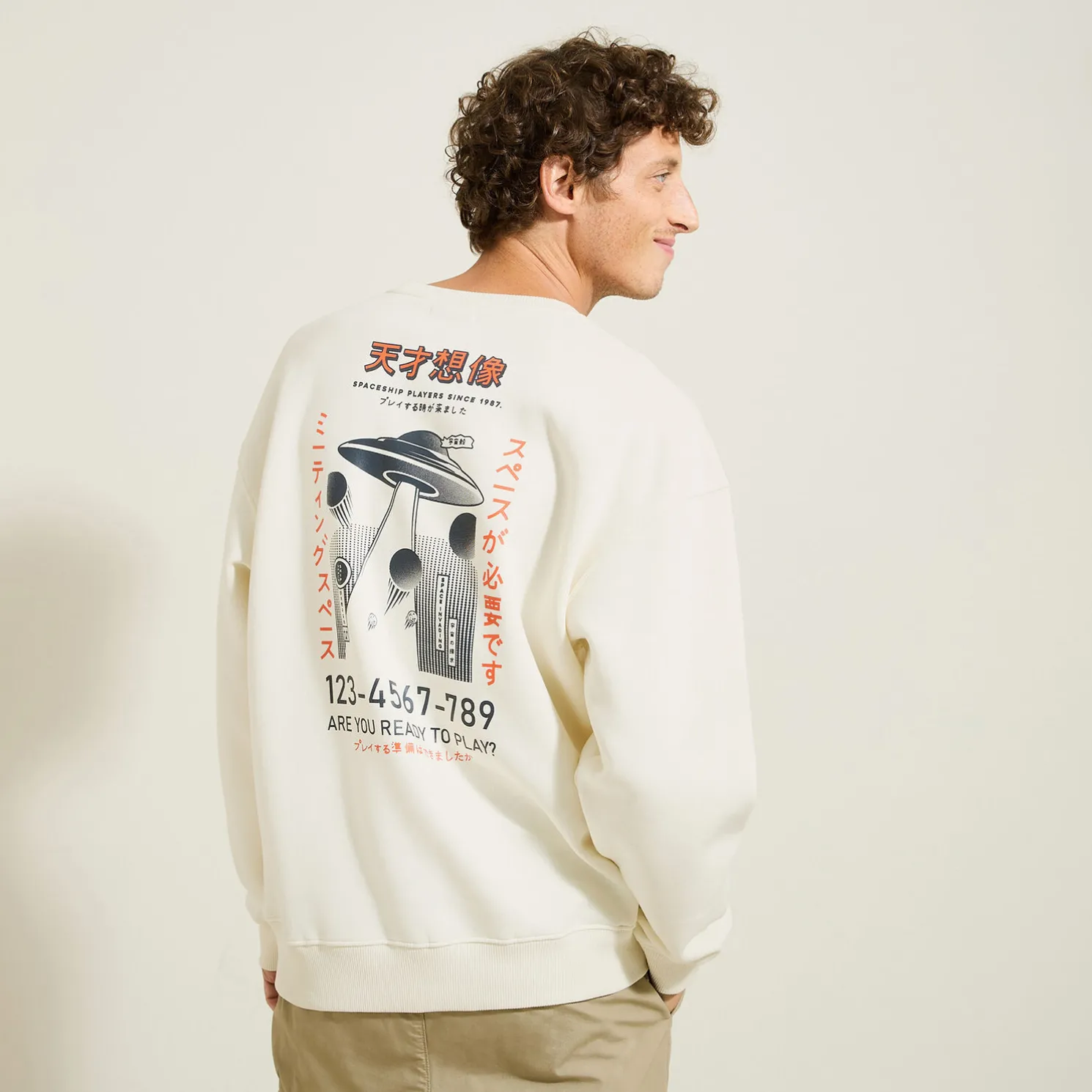 Sweater met ronde hals en print op voor-en achterk