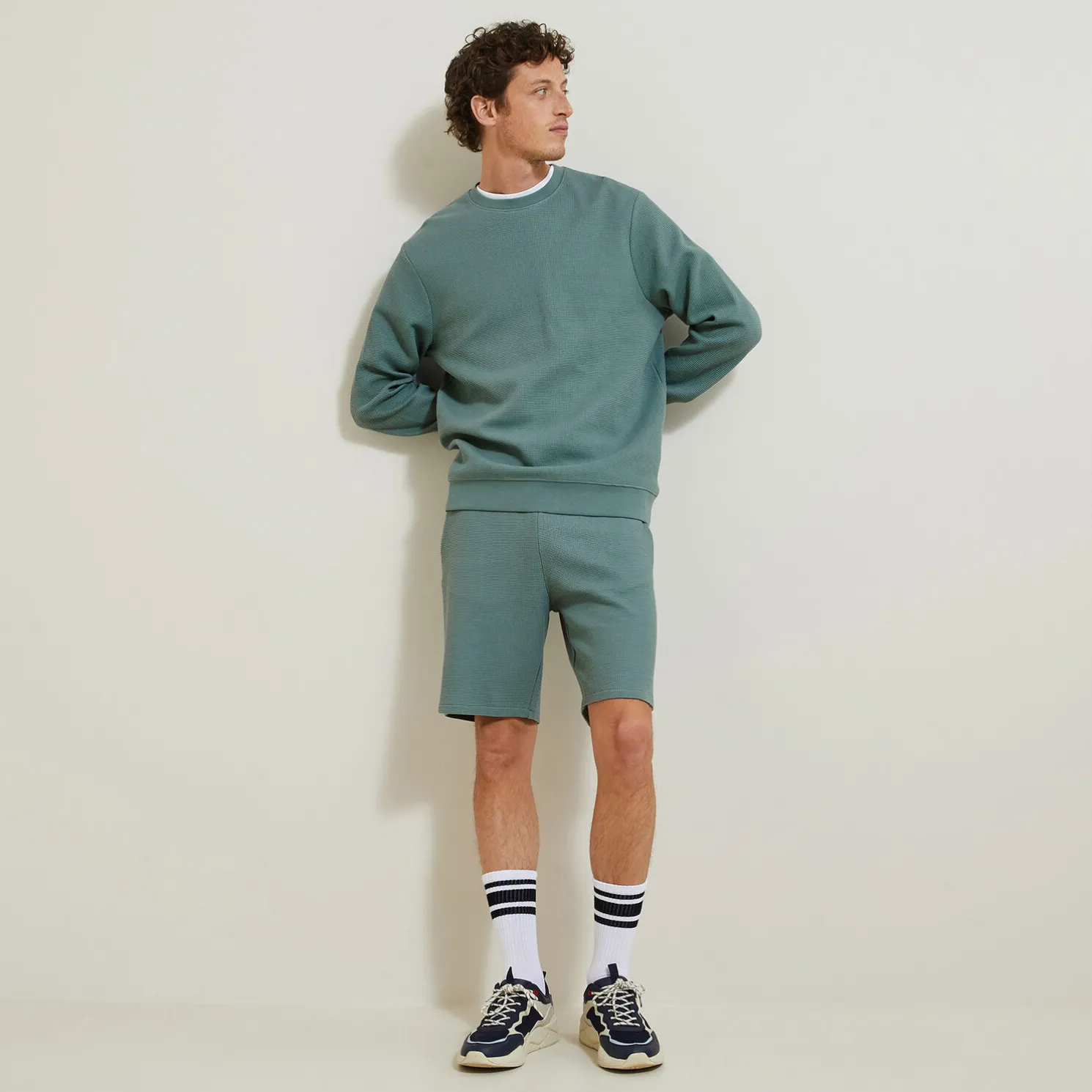 Sweater met ronde hals in wafelstof