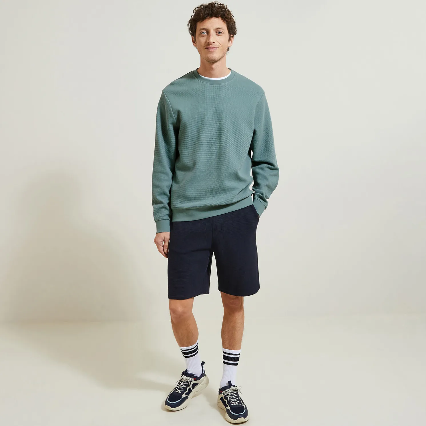 Sweater met ronde hals in wafelstof