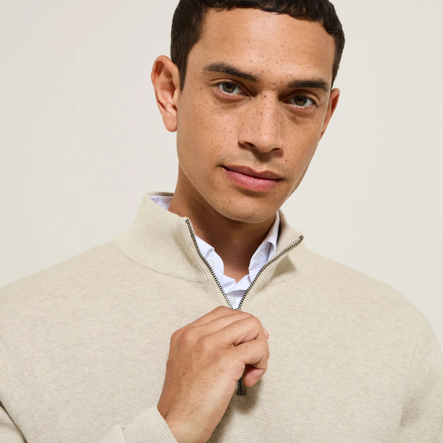 Trui met opstaande kraag en halve rits