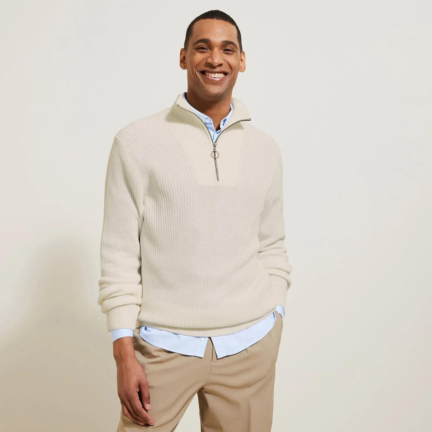 Trui met truckerskraag in ribsteek