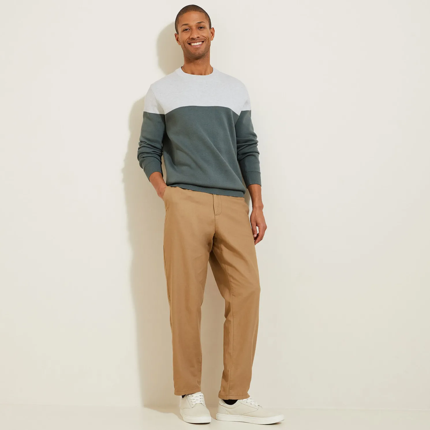 Trui ronde hals, effen kleur