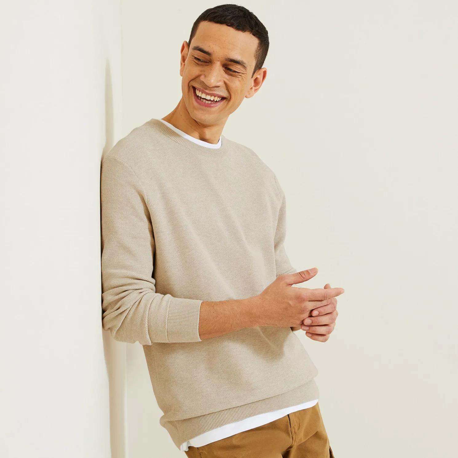 Trui ronde hals, micro honingraat weefpatroon