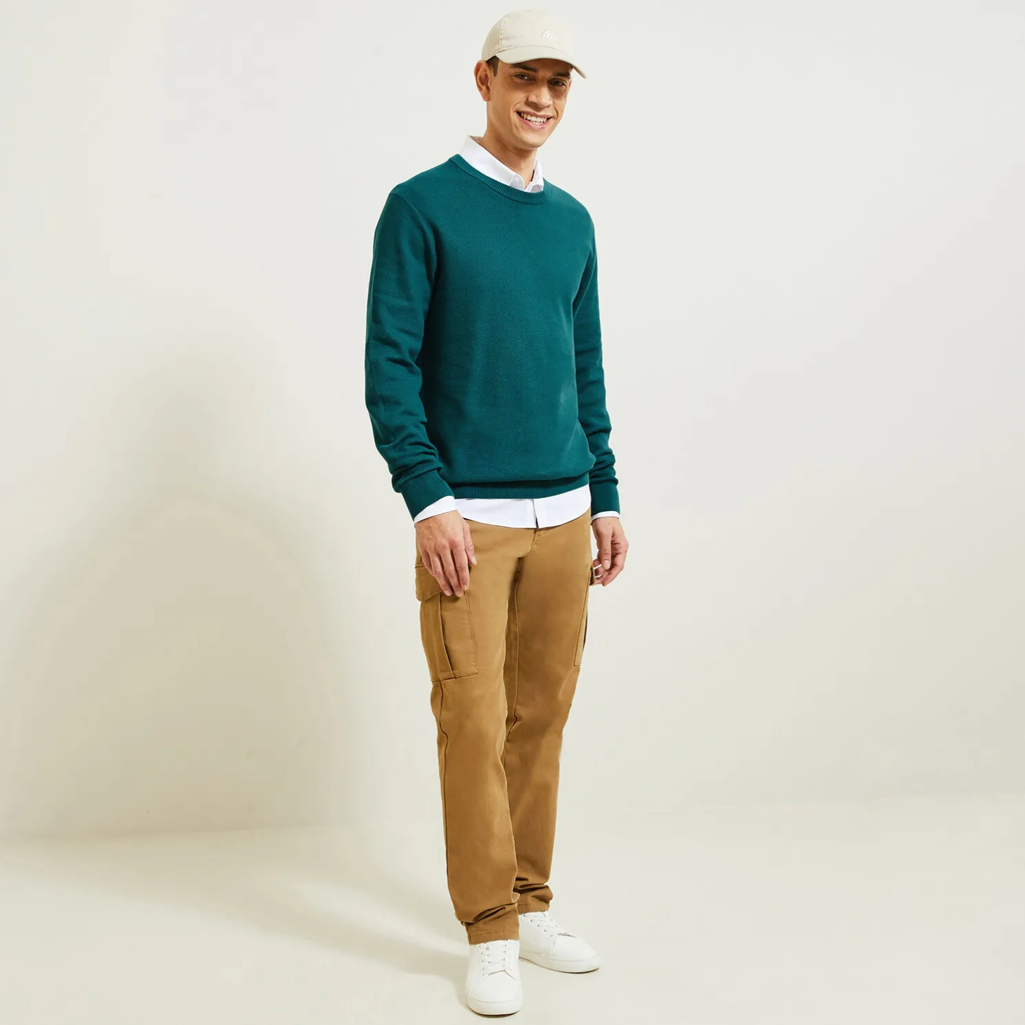 Trui ronde hals, micro honingraat weefpatroon