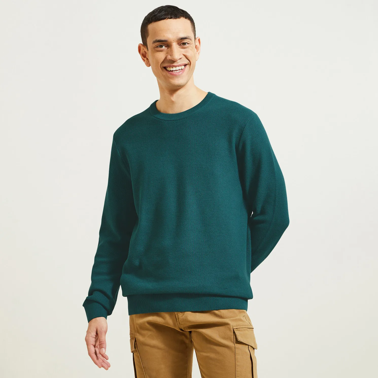 Trui ronde hals, micro honingraat weefpatroon