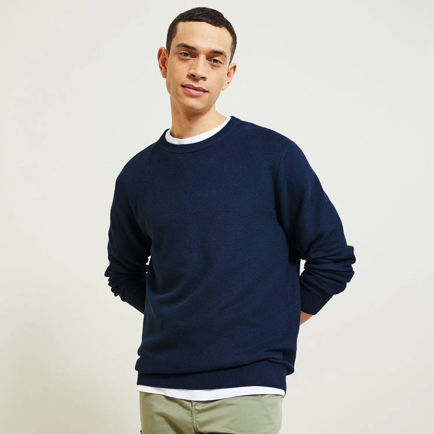 Trui ronde hals, micro honingraat weefpatroon