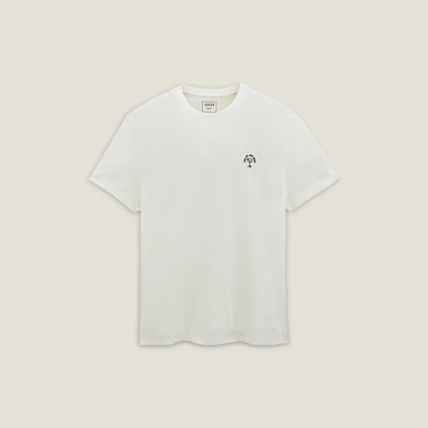 T-shirt in gevlamde stof met borduursel op de bors