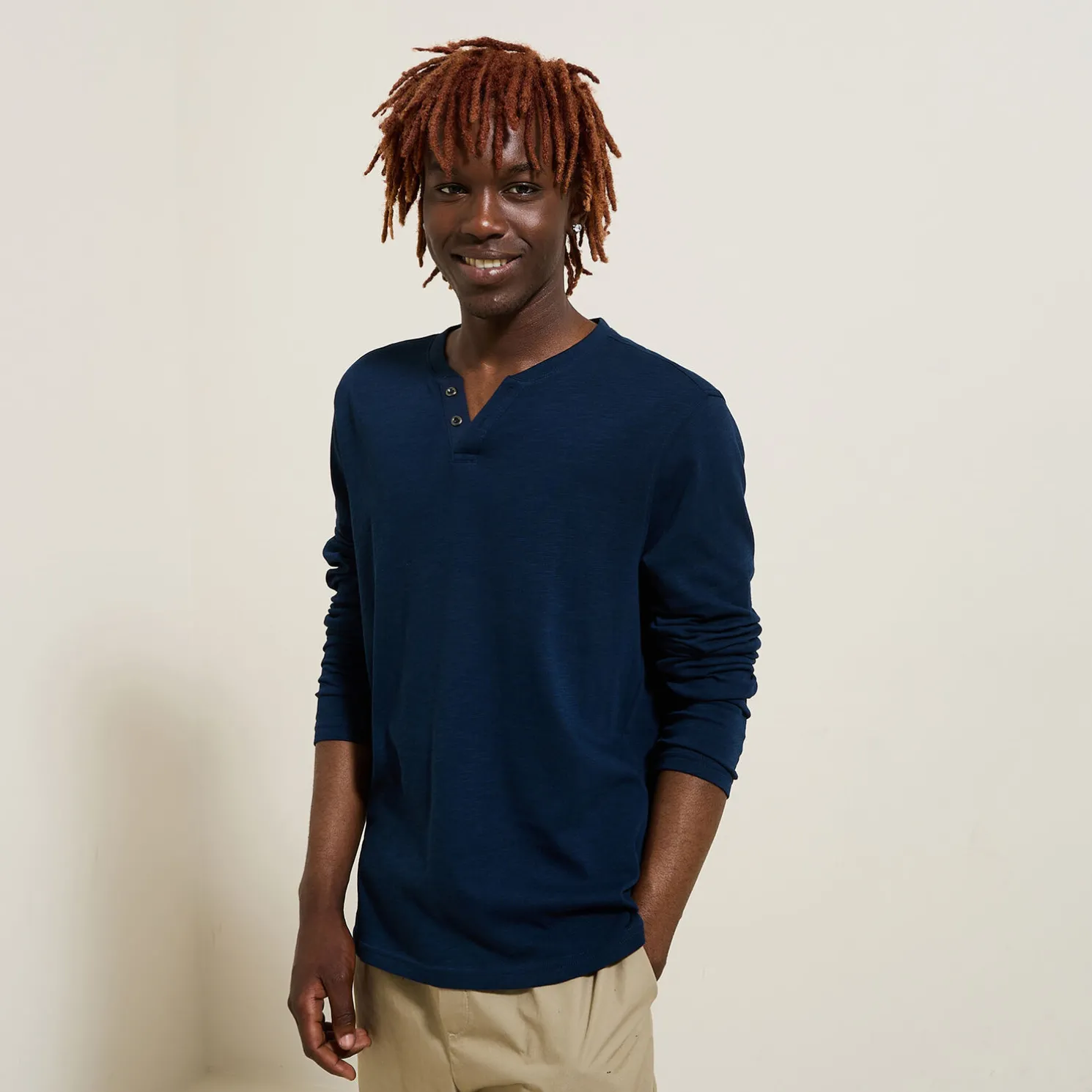 T-shirt met knooplijst en lange mouwen