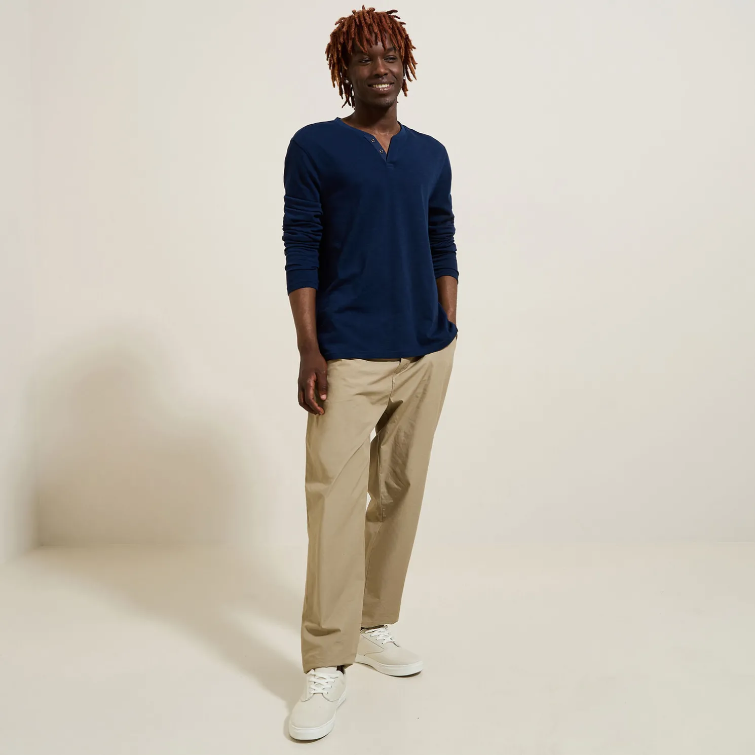 T-shirt met knooplijst en lange mouwen