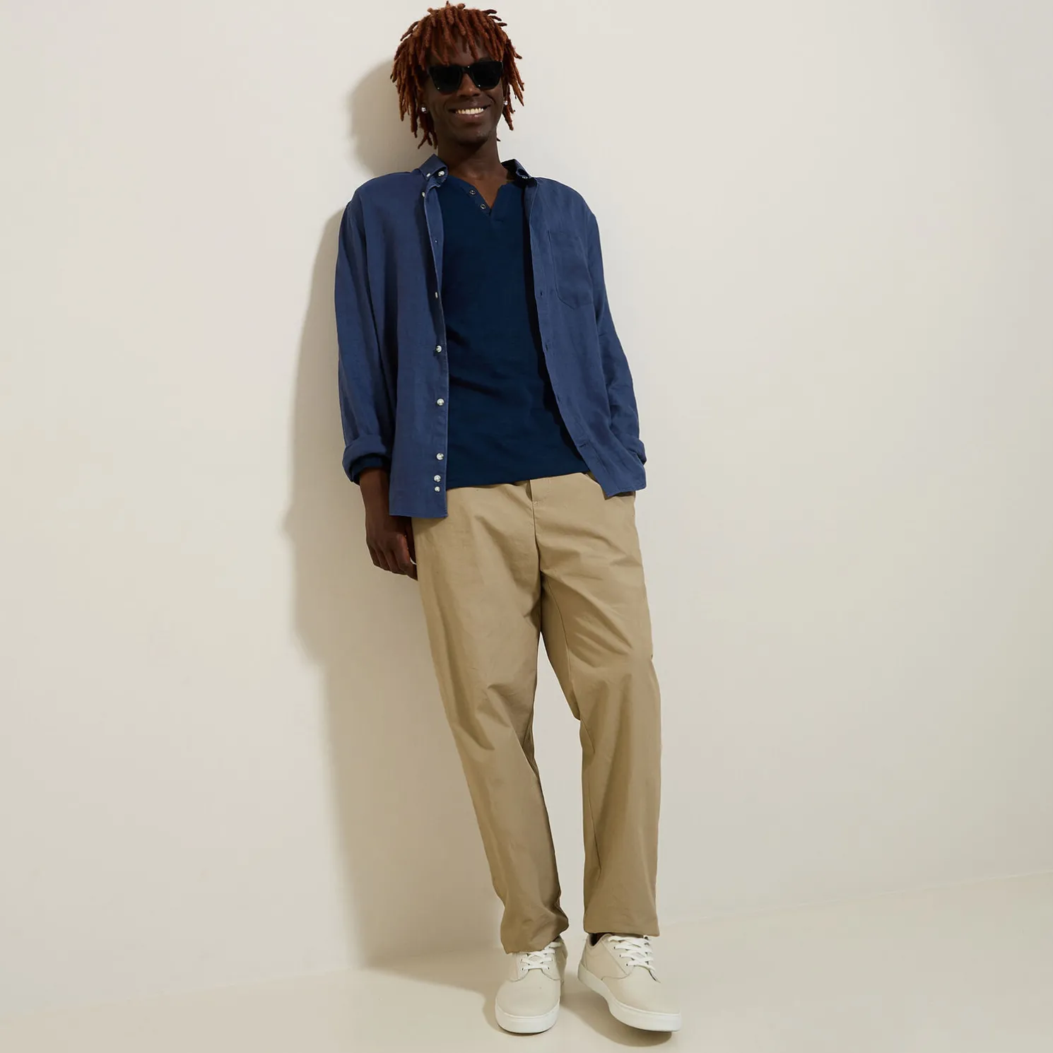 T-shirt met knooplijst en lange mouwen