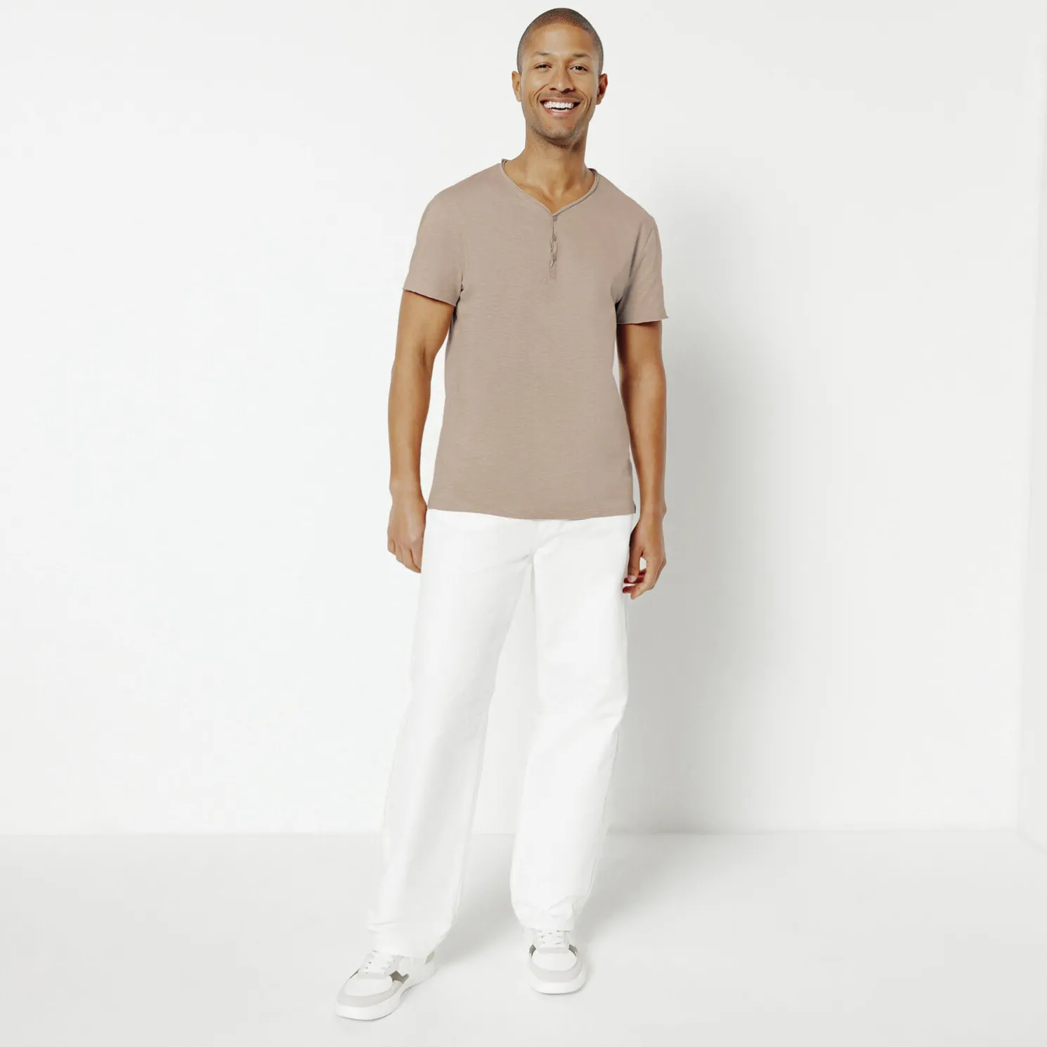 T-shirt met knooplijst in gevlamde stof