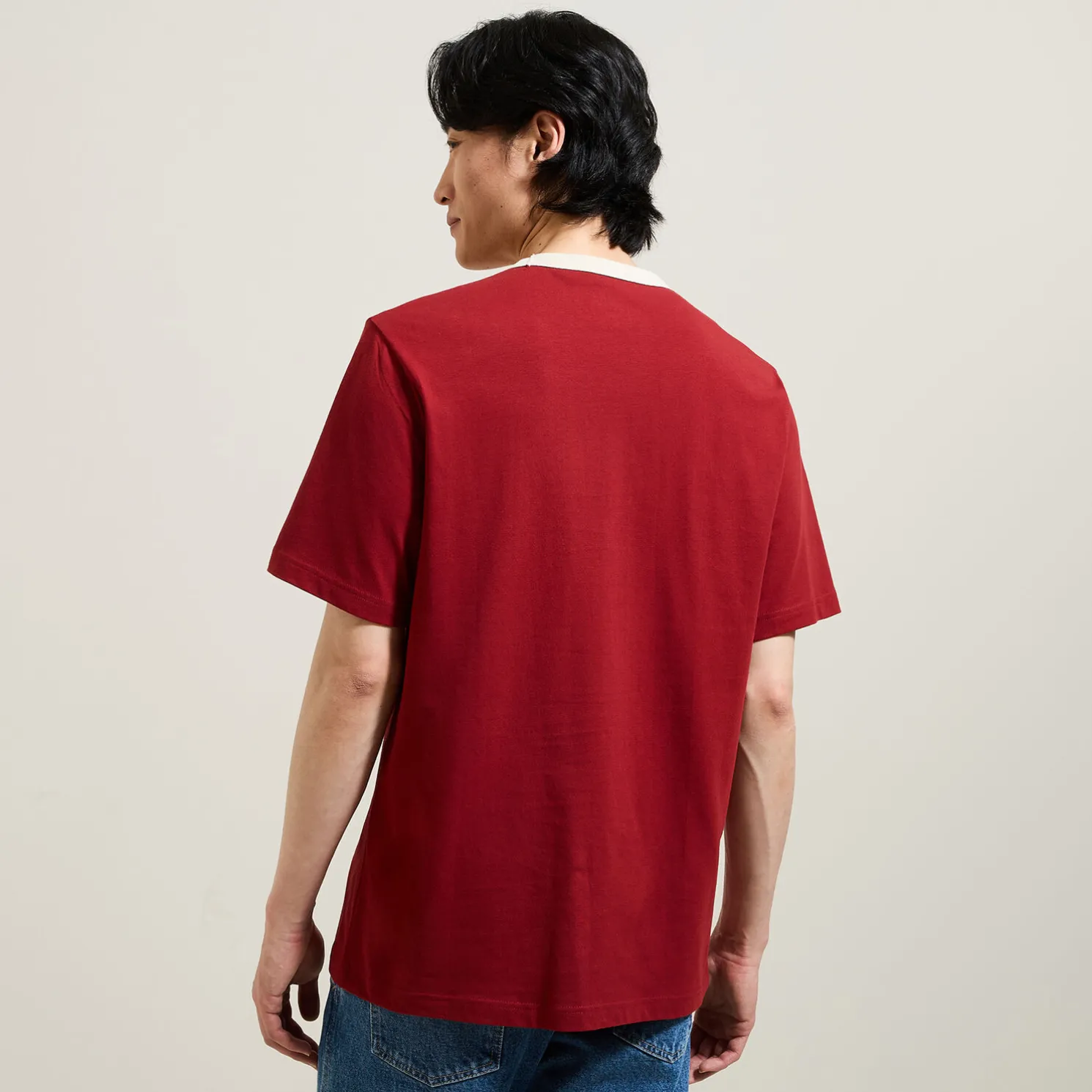 T-shirt met ronde hals, print en contrasterende ve