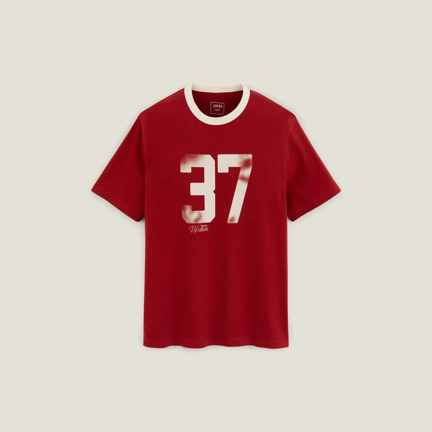 T-shirt met ronde hals, print en contrasterende ve