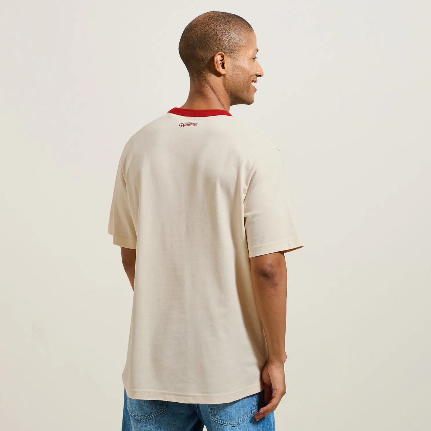 T-shirt met ronde hals, print en contrasterende ve