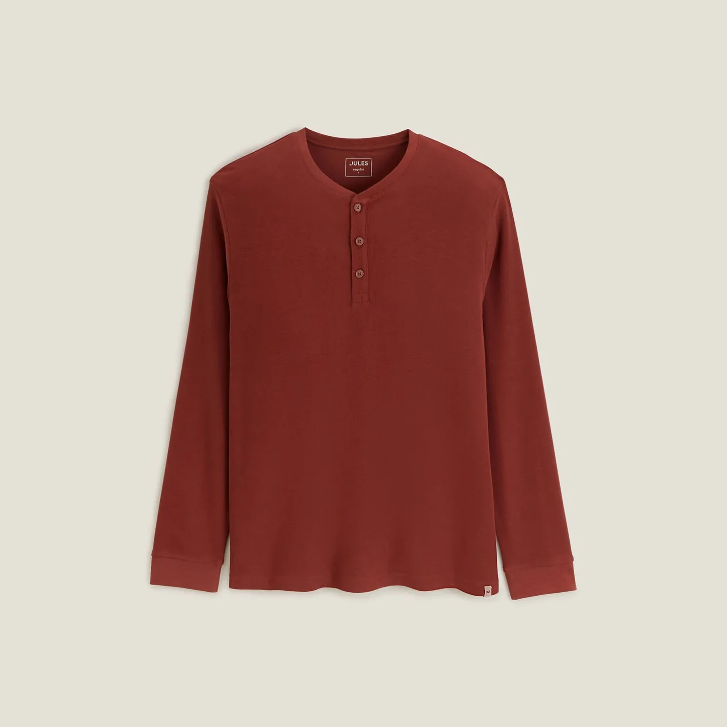 T-shirt met Tunesische kraag in wafelstof