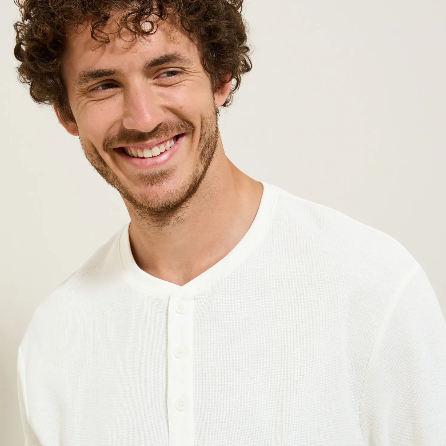 T-shirt met Tunesische kraag in wafelstof