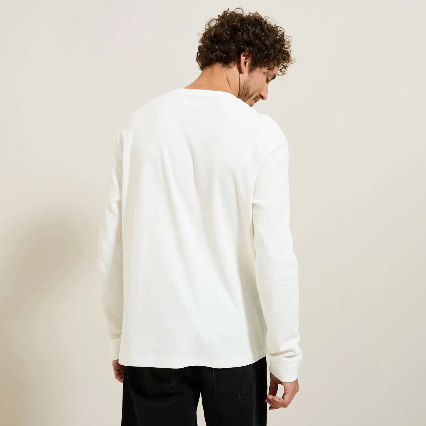 T-shirt met Tunesische kraag in wafelstof