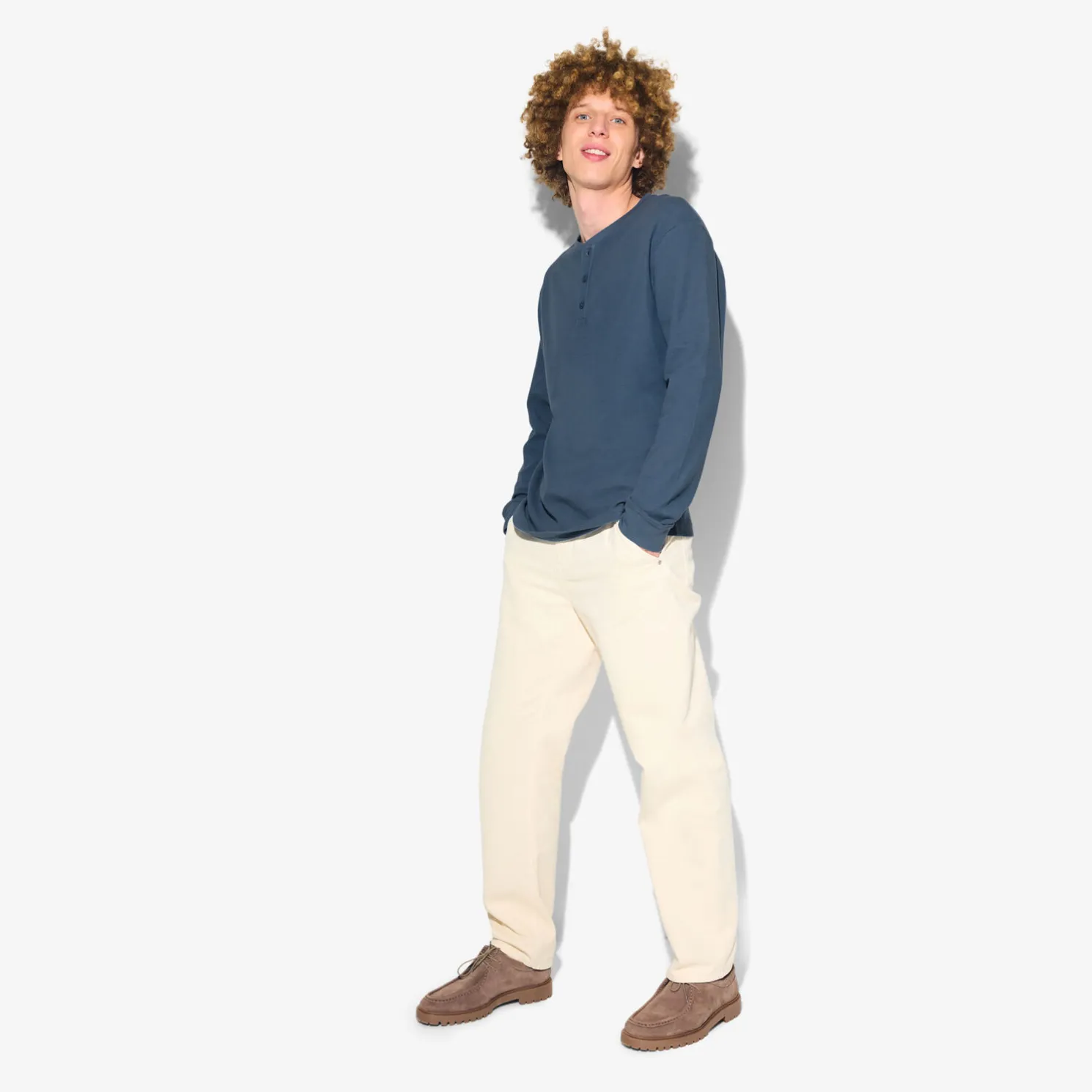 T-shirt met Tunesische kraag in wafelstof