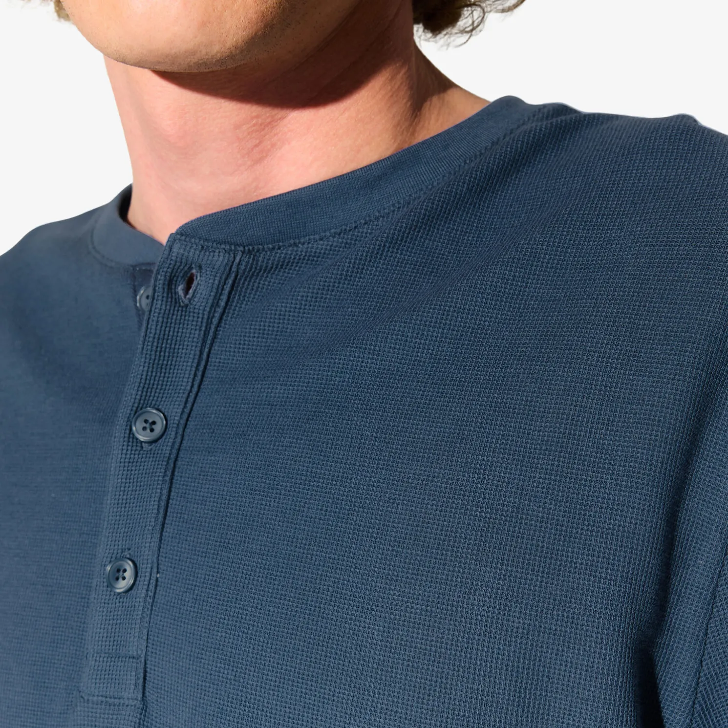 T-shirt met Tunesische kraag in wafelstof