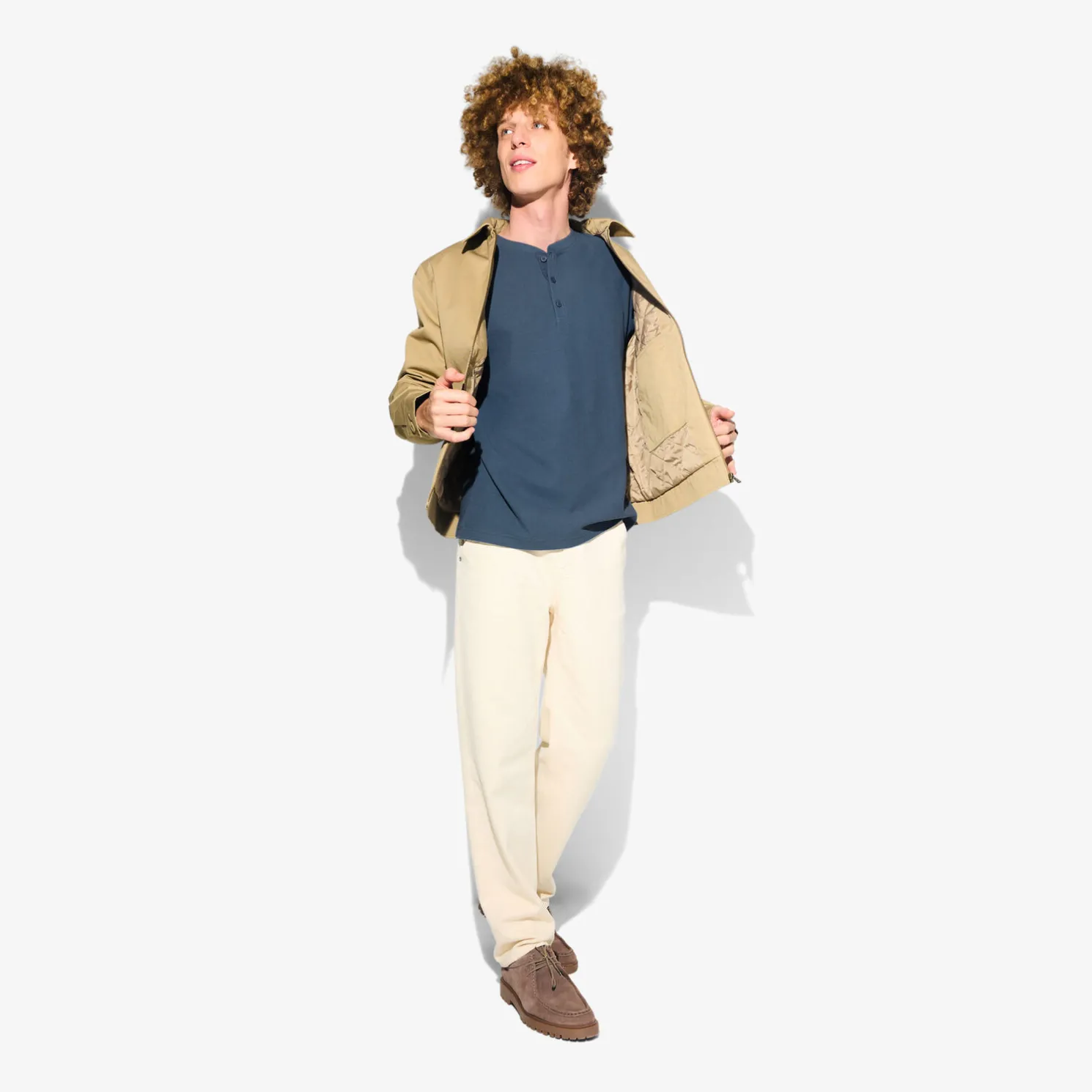 T-shirt met Tunesische kraag in wafelstof