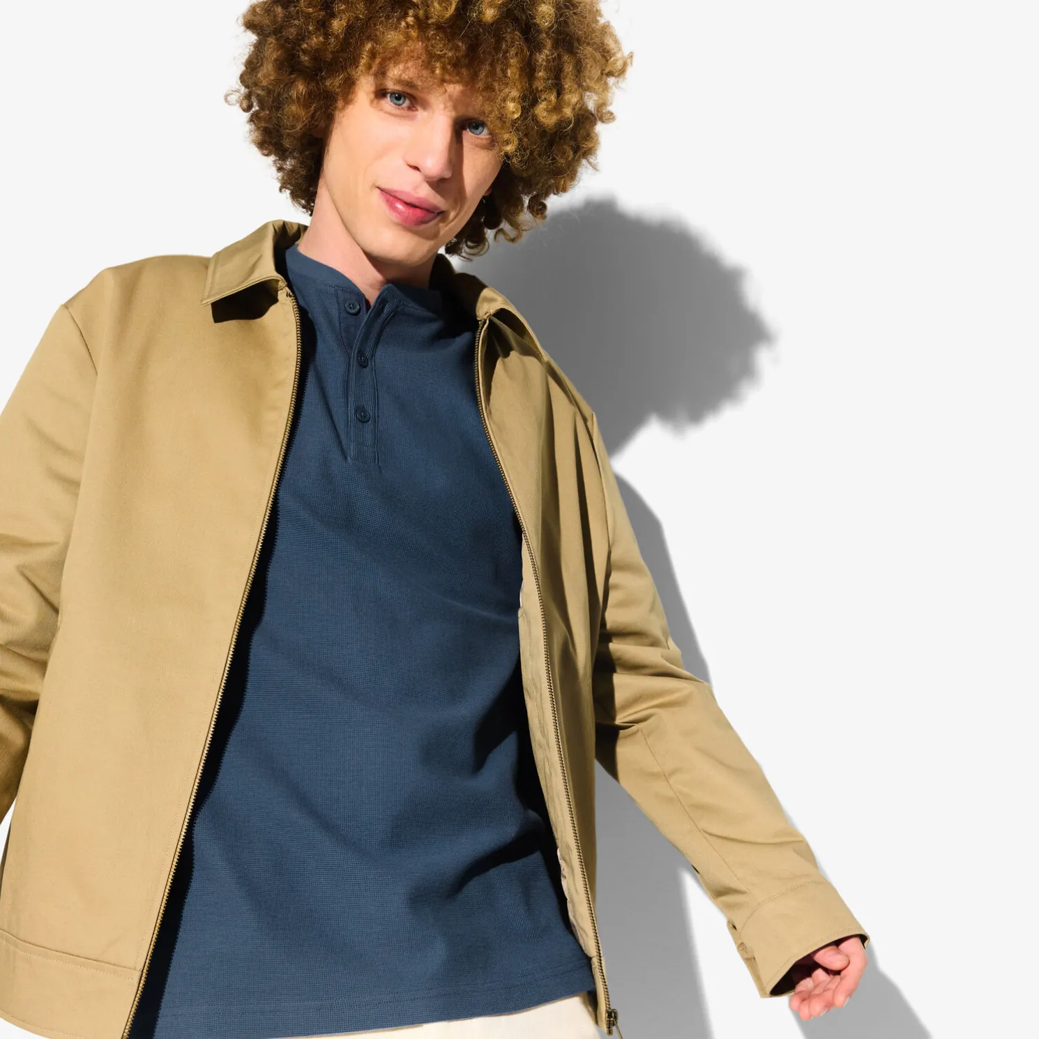 T-shirt met Tunesische kraag in wafelstof