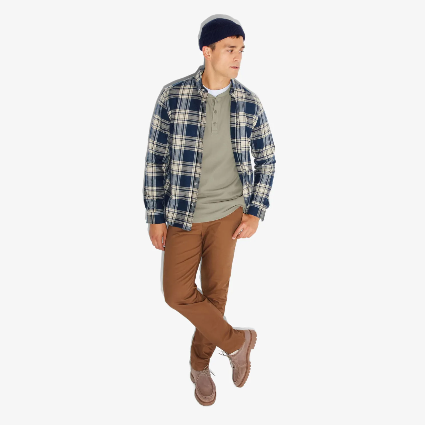 T-shirt met Tunesische kraag in wafelstof