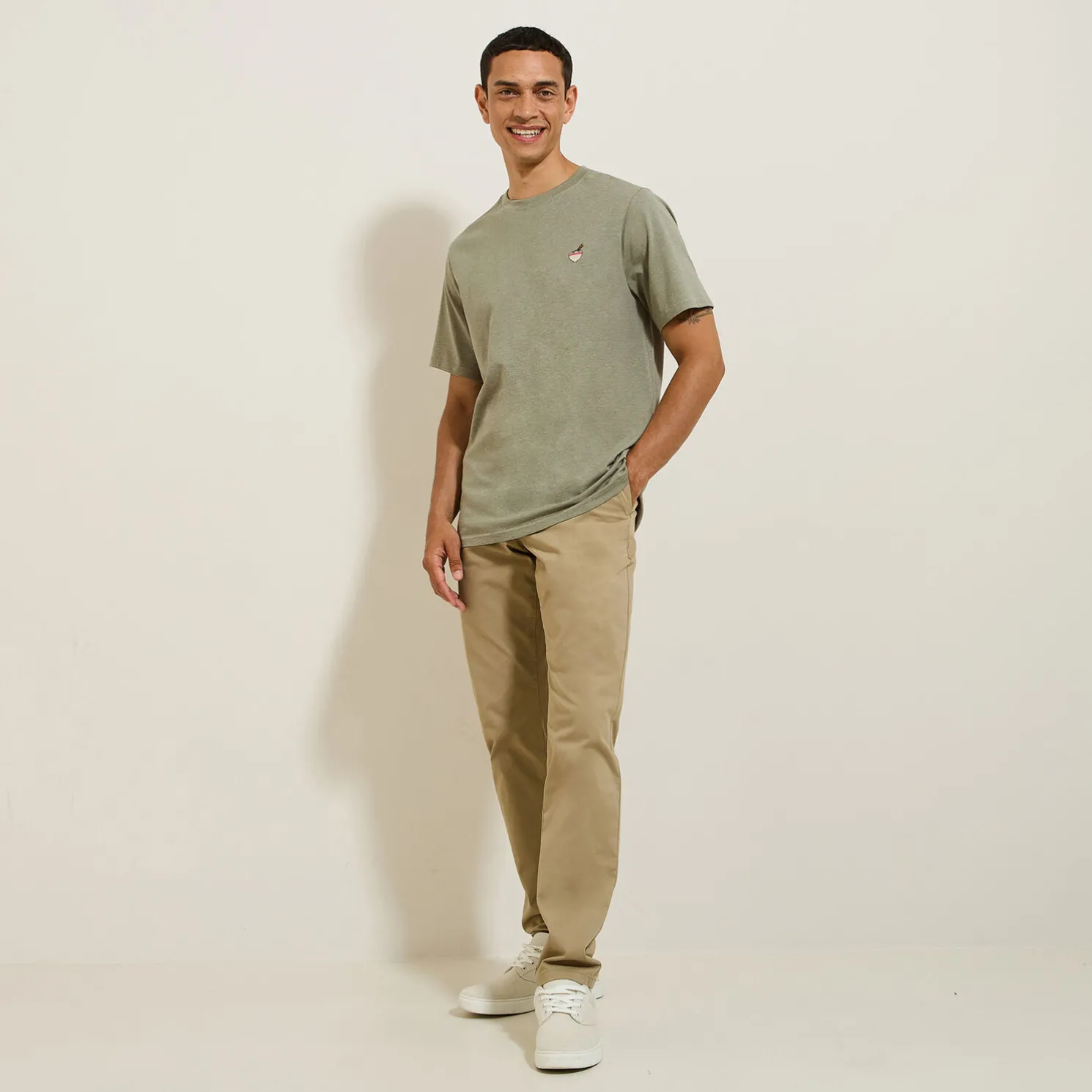 T-shirt van gemêleerd katoenen met ronde hals, ka